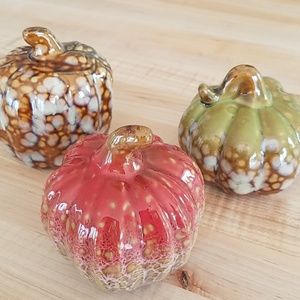 New -Set of Three Glazed Ceramic Pumpkins